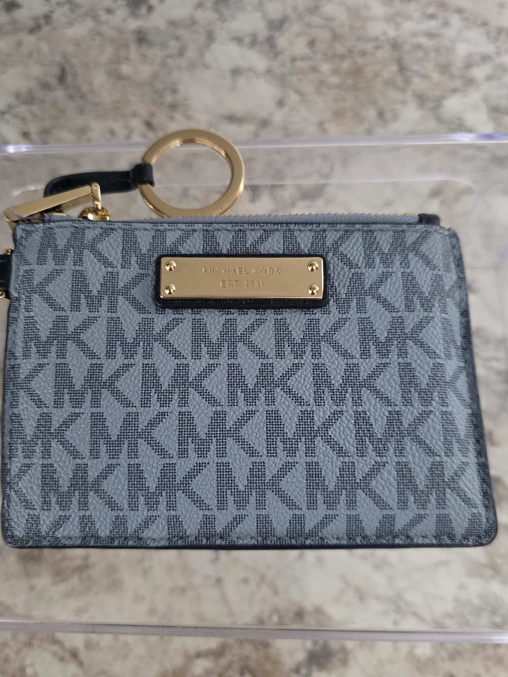 Michael Kors Blue MK Logo Cardholder with Gold Keyring